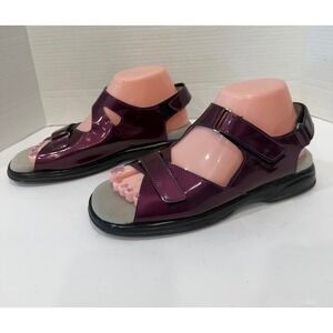 Sandbaggers Corey Purple Metallic Vegan‎ Patent Strappy Slingback Golf Sandals 8